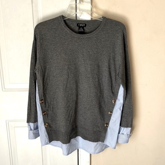 J’Envie Mix Media Gray Blue stripes Shirt Size XS - Picture 1 of 10